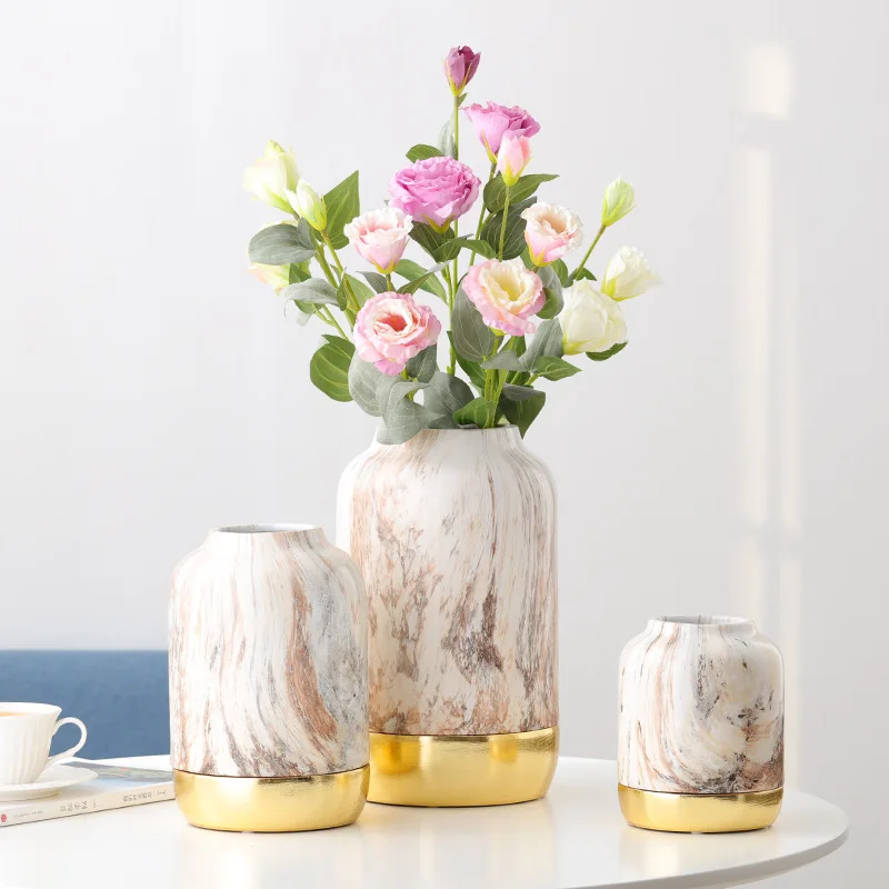 Скандинавские Креативные украшения для дома, Мраморная керамическая ваза, простая современная Золотая цилиндрическая стеклянная ваза