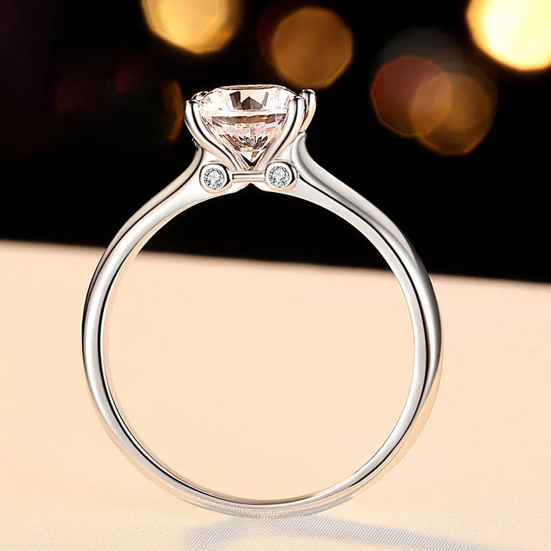 

Engagement Ring 1CT 6.5mm Cubic Zirconia Hearts and Arrows Cut Proposal Ring Genuine 925 Sterling Silver Marriage Ring for Lover
