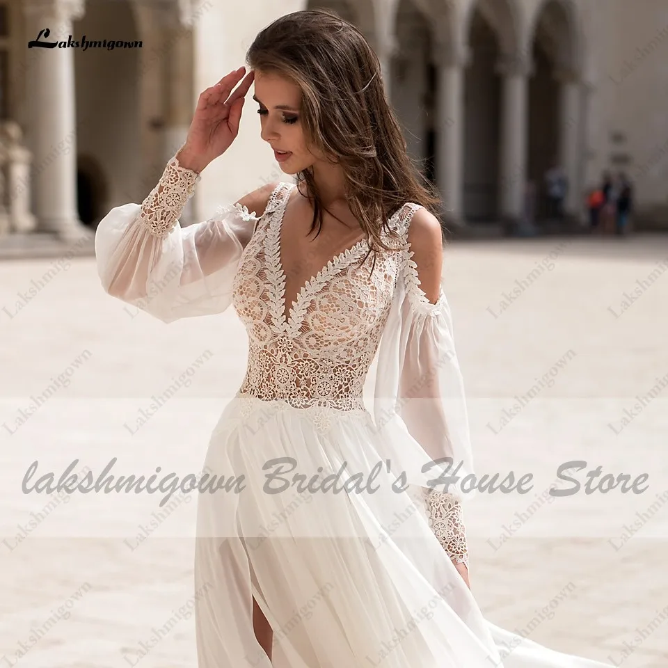 Lakshmigown Puffy Long Sleeve Bridal Dress 2024 Princess Women Beach Wedding Dresses Lace Backless Vestidos Boda Customized 4
