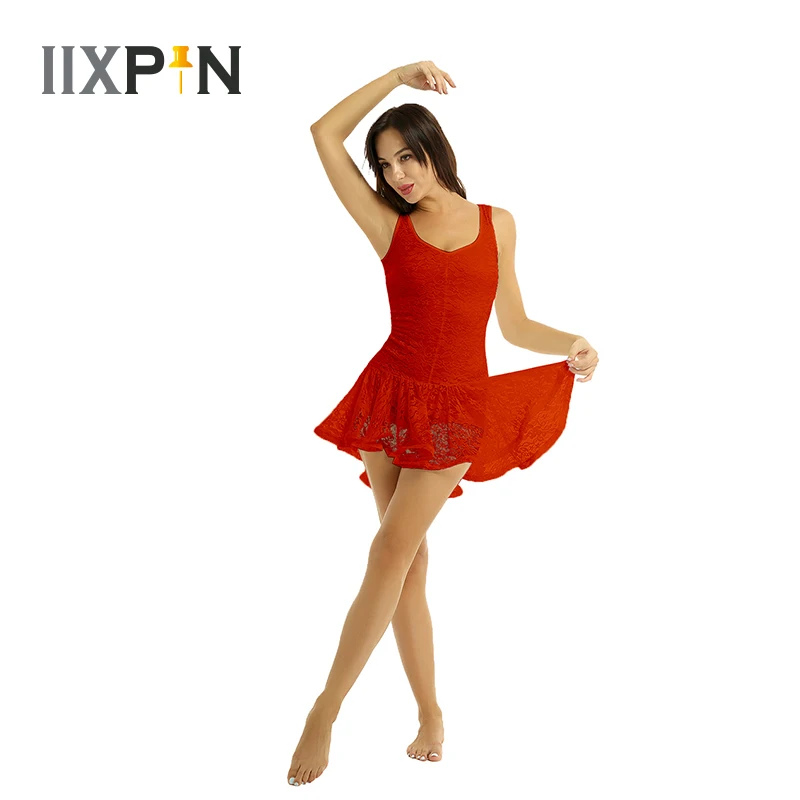 

Latin Dance Dress Women Scoop Neck Sleeveless Ruffled High Low Samba Dance Dress Ballroom Dancewear Latin Dance Practice Wear