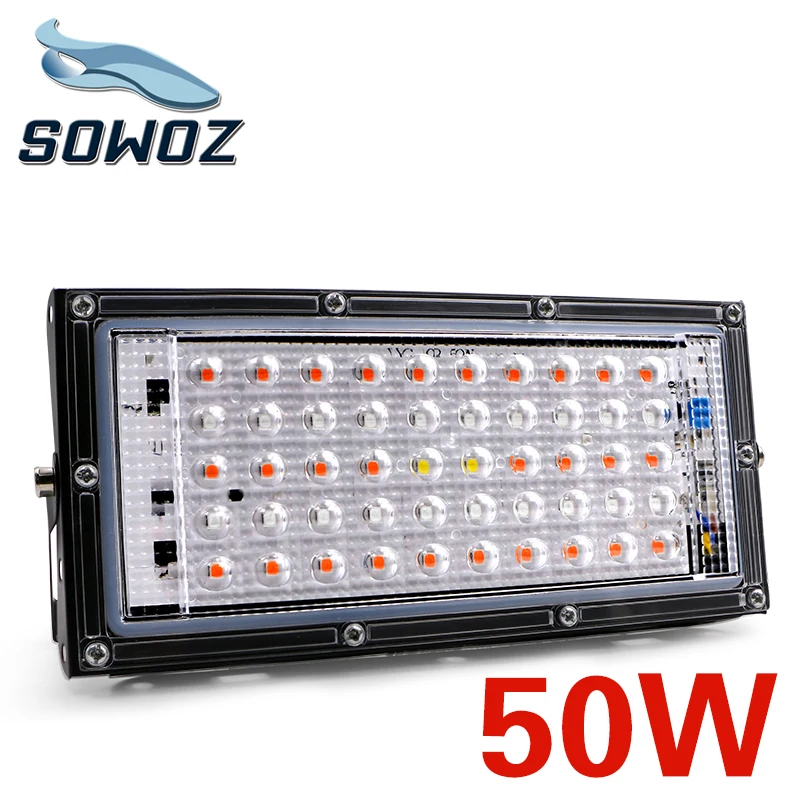 SOWOZ 50 Вт Светодиодный светильник роста растений AC 220 В завод прожектор завод ЕС прожектор с вилкой теплицы растений гидропонная система