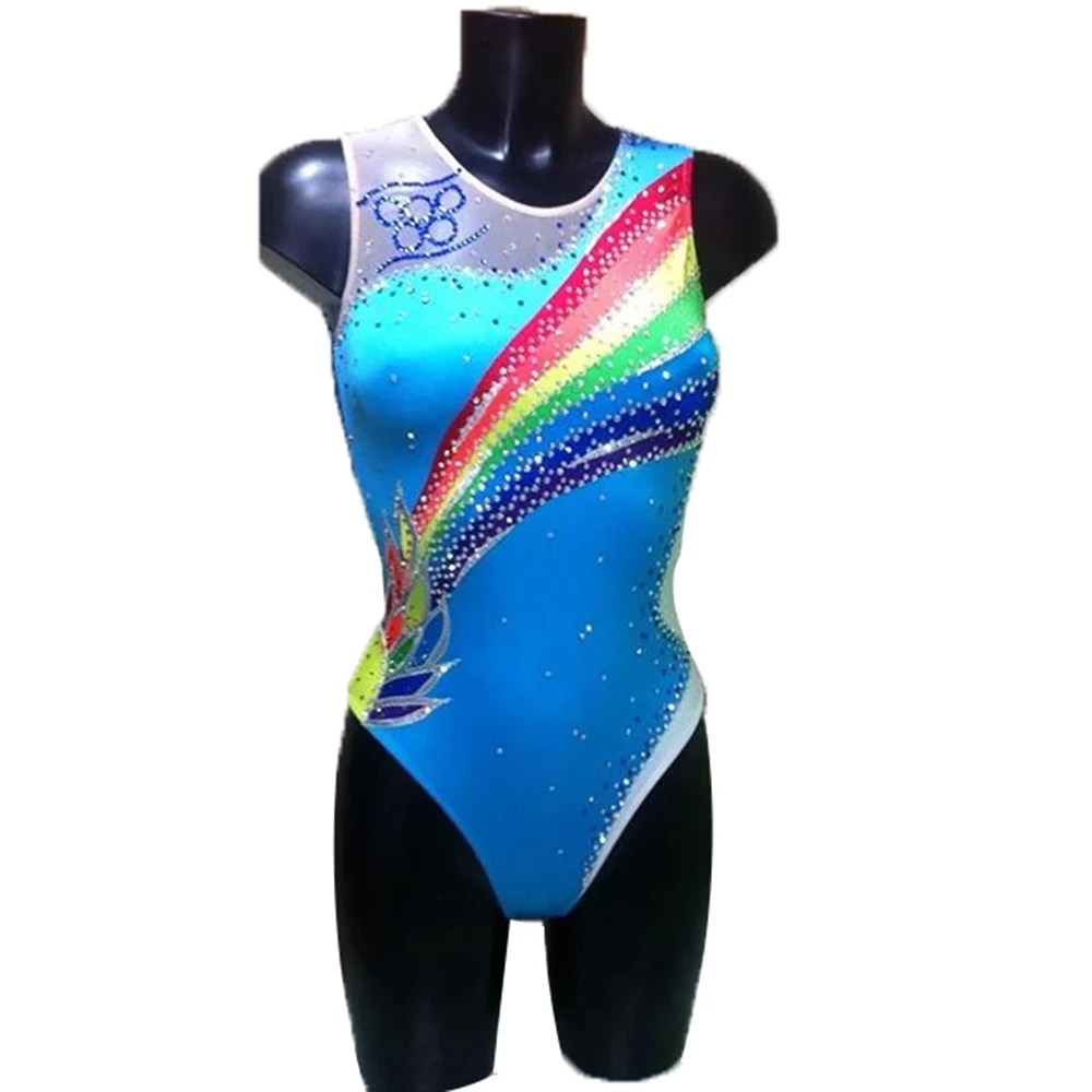 

LIUHUO Synchronized Swimming Suits Girls Kids Blue Rhythmic Gymnastics Leotard Children Teens Competition Teamwear Women