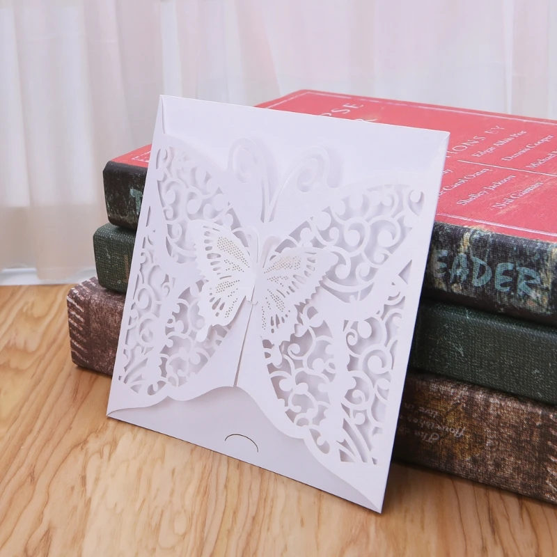  10Pcs Wedding Invitation Cards Kits With Envelopes Seals Personalized Printing E65B - 4.00027E+12