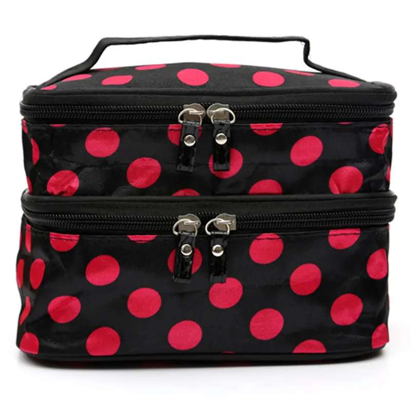Travel Polka Dot Double Layers Big Woman Cosmetic Bag Toiletry Organizer Storage Makeup Bag Case - Цвет: style 7