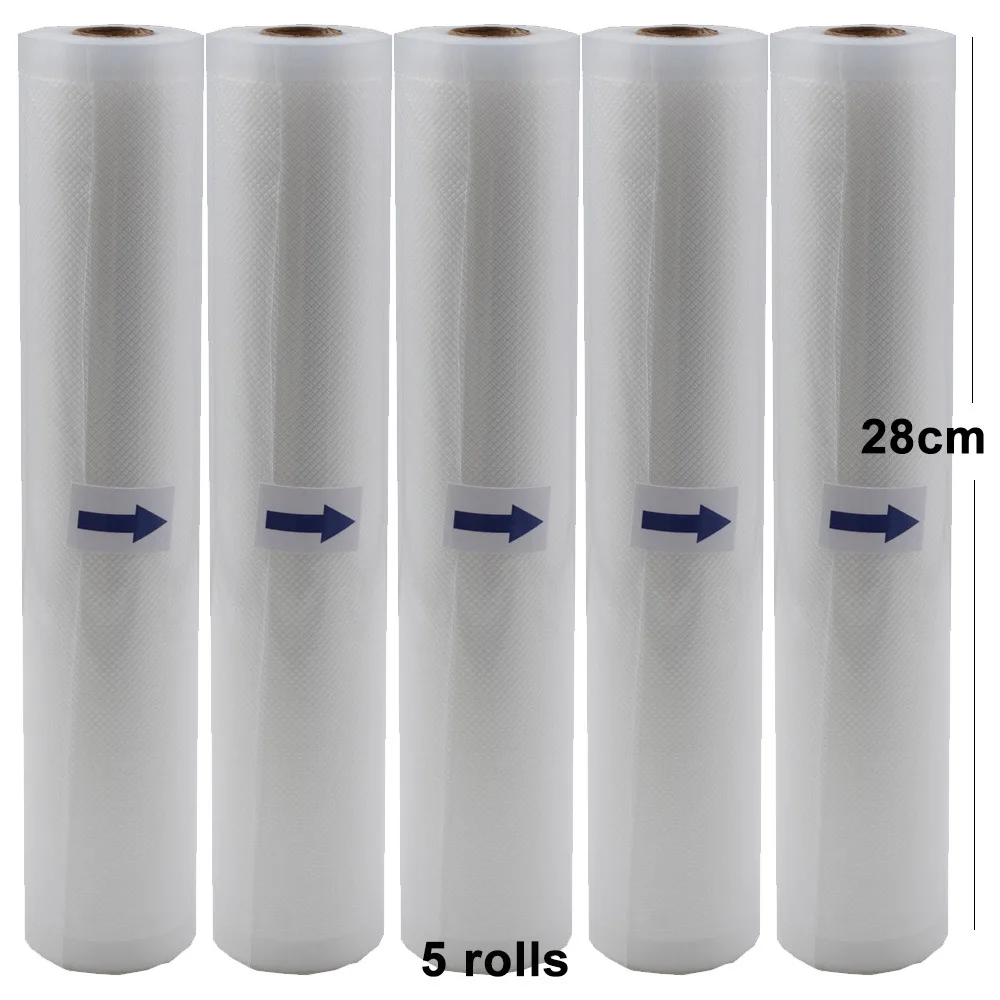 5 рулонов/партия, кухонные вакуумные пакеты для хранения пищевых продуктов, пакеты для вакуумного упаковщика, упаковка для пищевых продуктов 12+ 15+ 20+ 25+ 28 см* 500 см - Цвет: 28cm