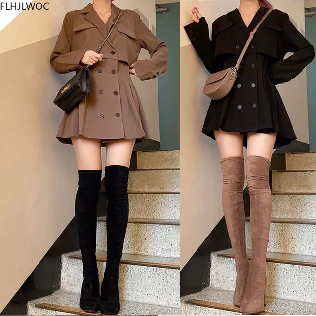 Hot New Design Korean Style High Street Womens Fashion Cute Elegant Office Lady Double Breasted Button Notched Mini Blazer Dress 1