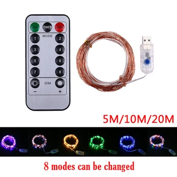 

8 Mode Remote Control Dimmable USB Powered 5M 50LED Silver Copper Wire String Lights Decor Christmas Fairy Garlands Light