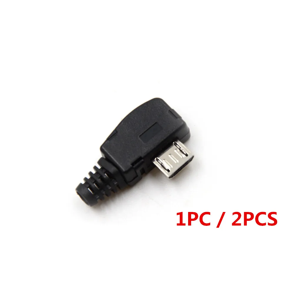1PC / 2PCS 5P Port Right Angle Micro USB Male Plug Socket Connector With Plastic Cover Tail Hole: 3.2MM
