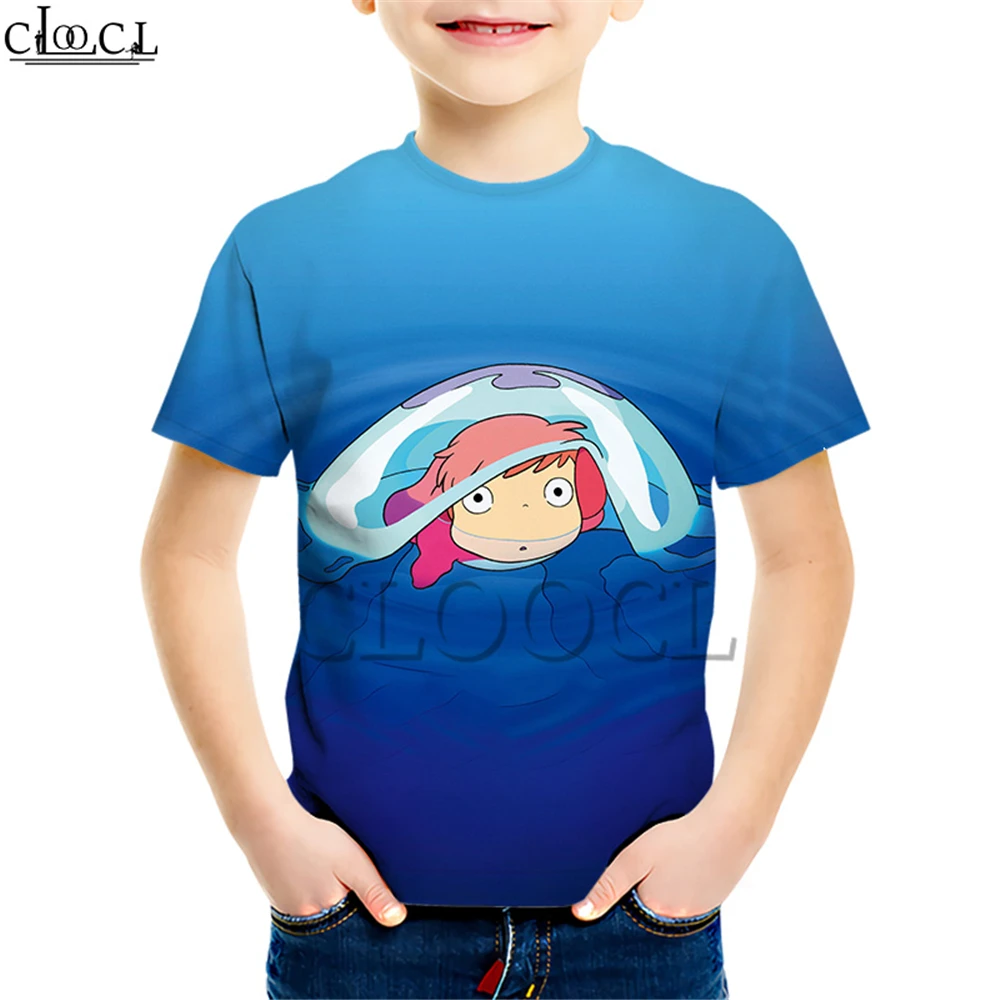 Детская футболка с аниме «Ponyo on The Cliff» Детский костюм с 3D принтом для мальчиков и девочек уличная детская футболка с короткими рукавами, топы