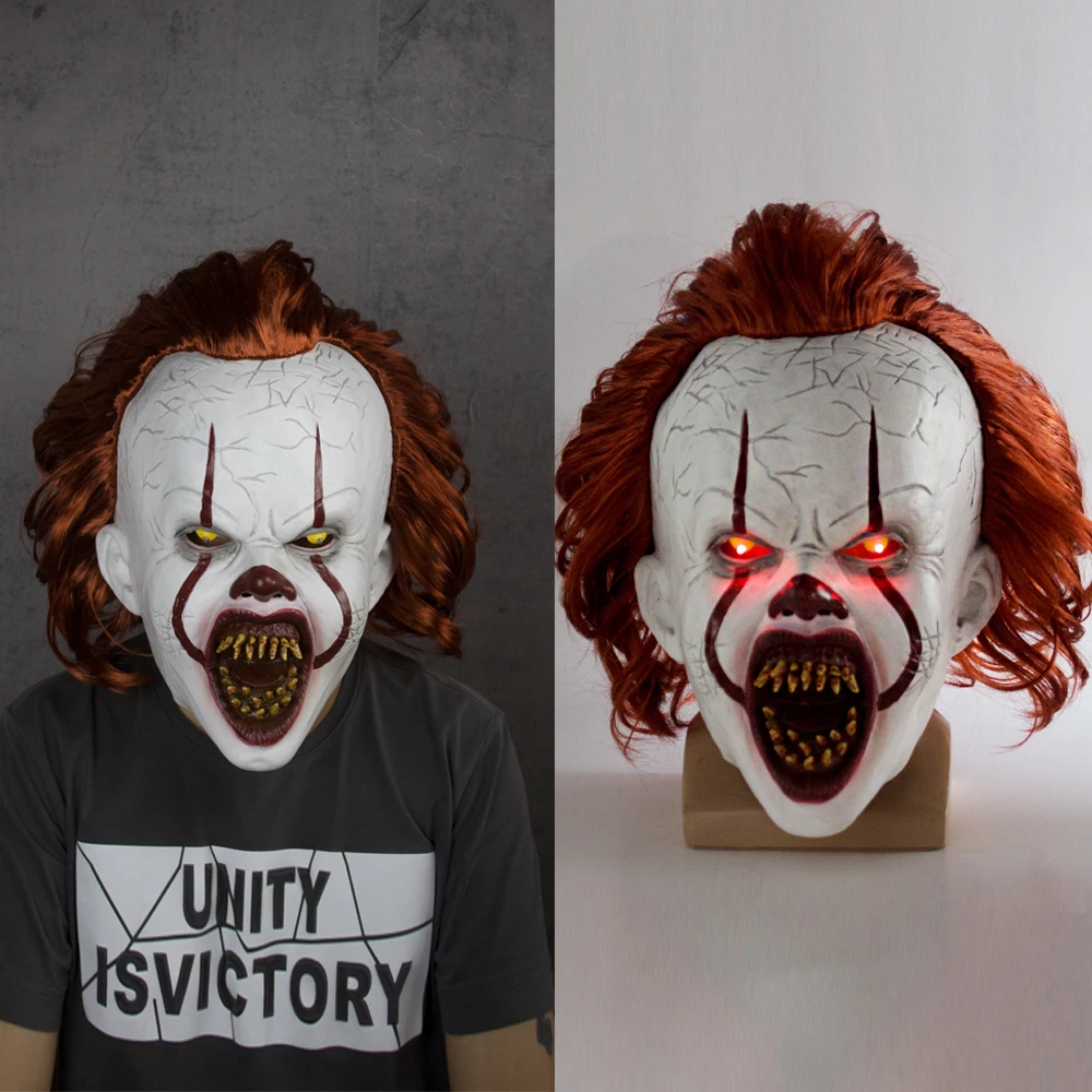 Светодиодный маска-Джокер в стиле ужасов, косплей, Стивен Кинг, два клоуна, латексные маски, шлем, вечерние реквизиты на Хэллоуин, Новинка