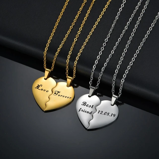 Splice Design Love & Letter Engraved Collarbone Chain Broken-heart Letter Pendant  Necklace