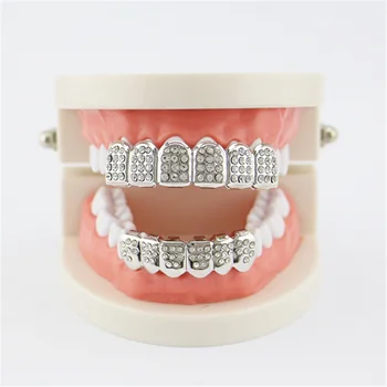

Rhinestone Top Bottom Teeth Set Hip Hop Teeth Cap Bling Shiny Tooth Dental Decor Halloween Party Christmas Jewelry