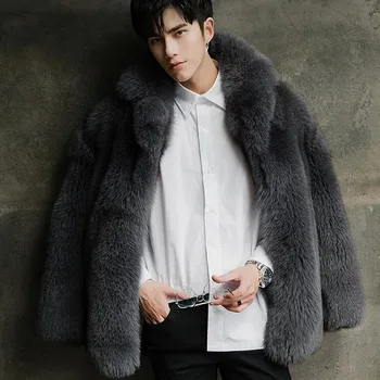 

Luxury top quality men's real Fox Fur Winter thick coat hot coat fashion loose reverse right male natural fox fur coat