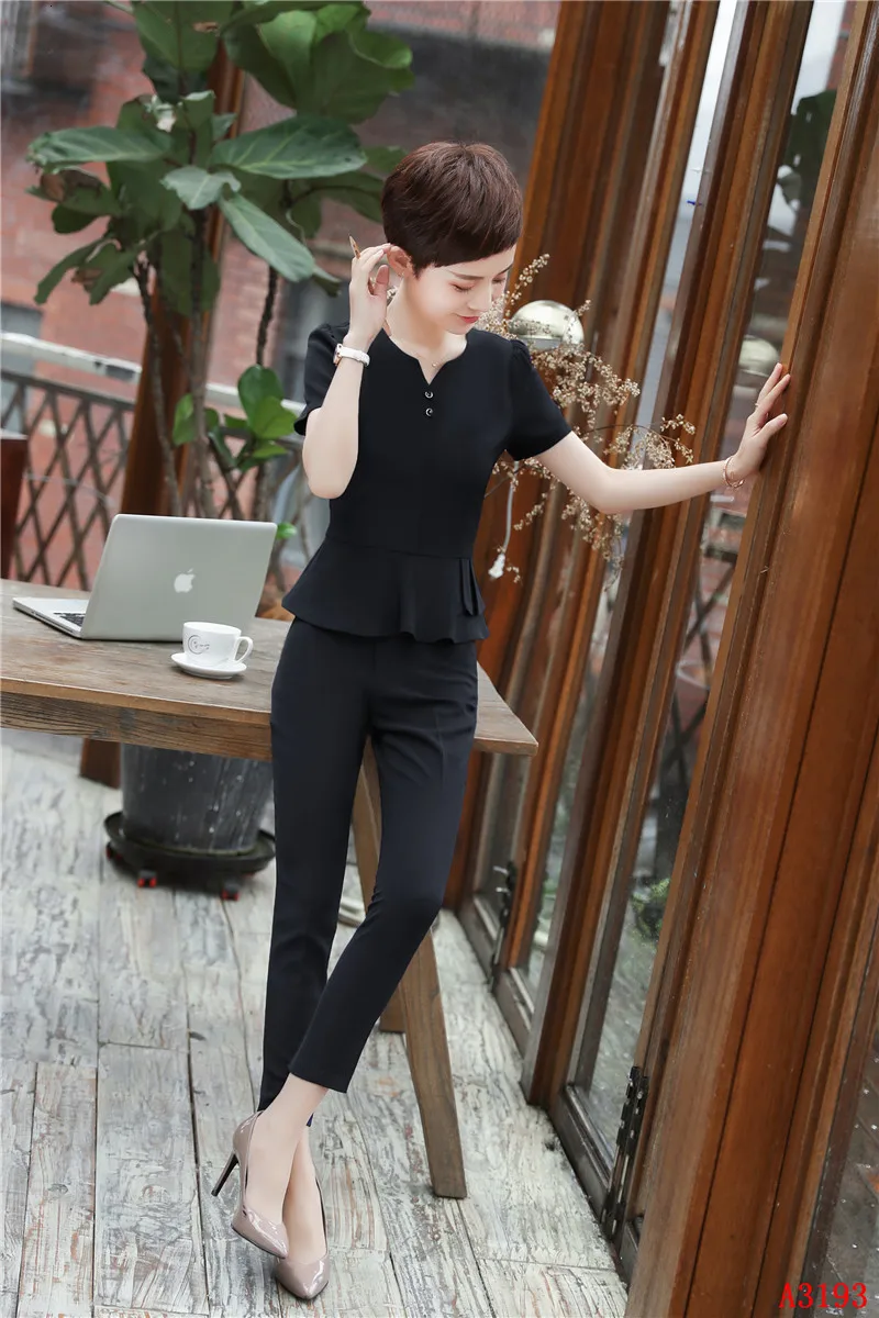Формальная форма дизайн брючный костюм с 2 частей топы и брюки Slim Fit для женщин Бизнес Брюки Костюмы Дамы брючные костюмы блейзеры комплект