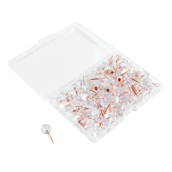 

100Pcs Rose Gold Push Pins ThumbTacks Transparent Plastic Round Head Map Tacks for Hanging Pictures Posters Documents Wall Maps