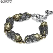 Ручной работы, Настоящее серебро 925 пробы, браслет Pixiu, винтажный, Стерлинговое Серебро, на удачу, мужской браслет, фэншуй, богатство пиксиу, браслет из бисера