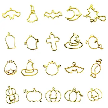 

20 Pcs/set DIY Pendant Crafts UV Crystal Resin Epoxy Border Halloween Bat Devil Shape Hollow Metal Frame