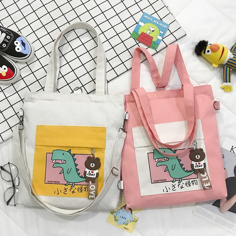 

New Women Canvas Shoulder Bag Casual Environmental Shopping Bag Tote Package Large Capacity Cartoon Print Girls Cross Body Bags