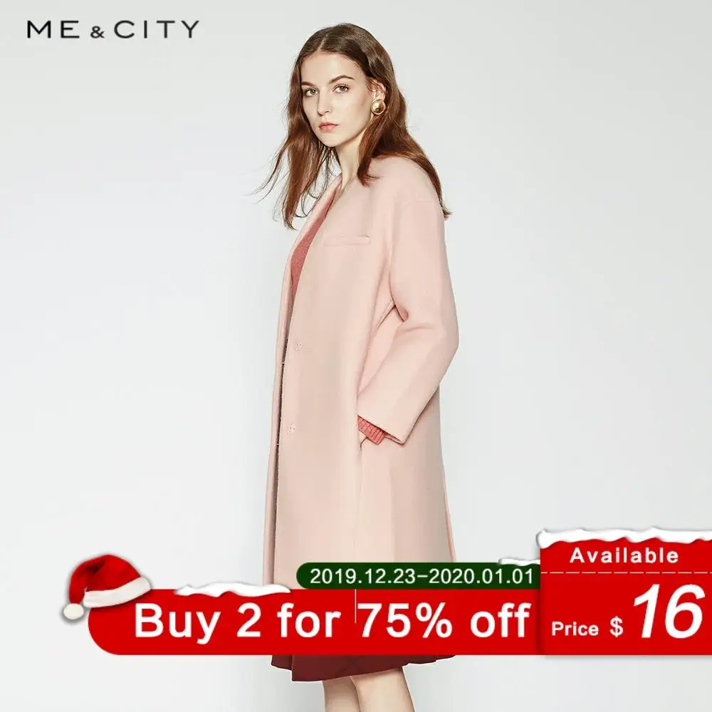  Me&city 2019 Women Woolen Coat outerwear winter clothing Office Lady Coat fashion Warm Slim Elegant