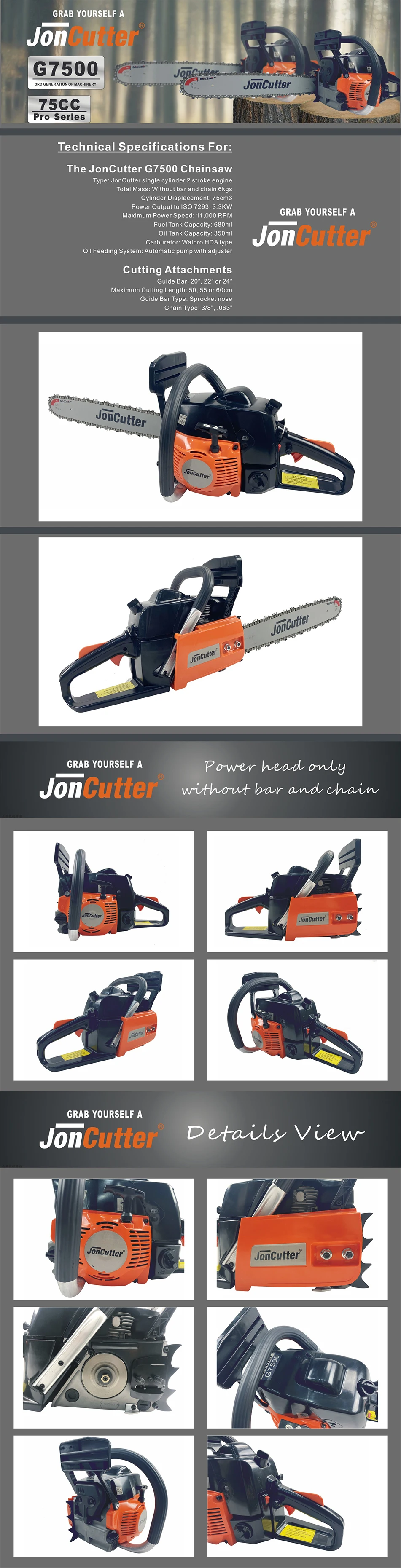 75cc Joncutter Gasoline Chainsaw Power 