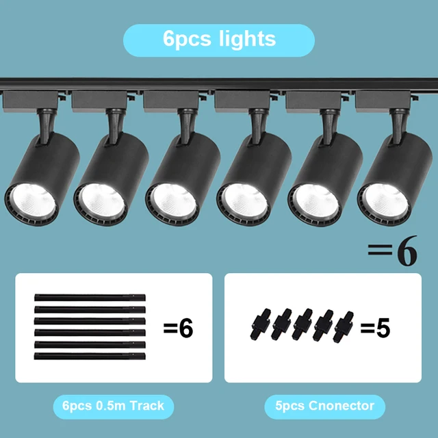 Set Ceiling Led Track Light Spotlights COB Track Lighting Wall Rail Spot Lights System 20/30/40W Clothing Shop Home Lamp 220V 6PCS Black Body-Set
