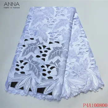 

Anna white embroidery swiss voile lace in switzerland 100% cotton fabric with stones african dry lace fabric 5 yards for wedding