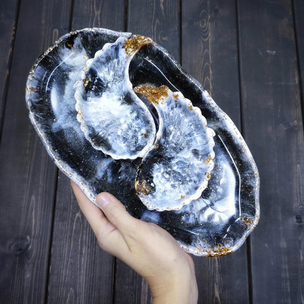 28.7*18.2CM Large Irregular Wave Round Flat Tray Crystal Epoxy Mould DIY Handmade Bottom Plate Highlight Mirror Silicone Mold | Дом и сад