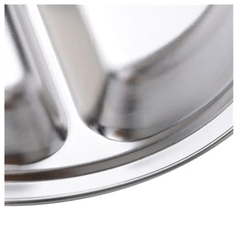 Stainless Steel 3 Sections Round Divided Dish Snack Dinner Plate Diameter