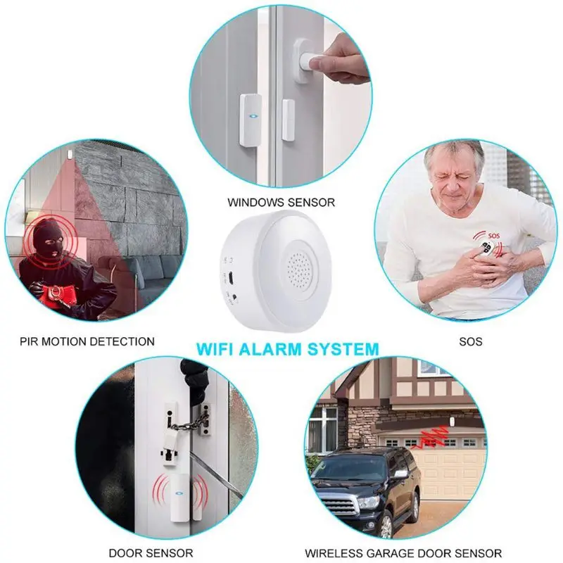 1Set Smart Home WiFi Security Alarm Kit Gateway Hub Door Window Sensor PIR Detector Automation Home Security System for Alexa Go