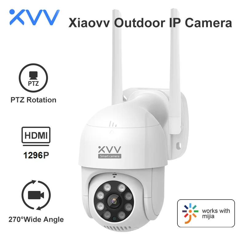 Xiaovv Smart P1 Outdoor Camera 2K 1296P 270° PTZ Rotate Wifi Webcam Humanoid Detect Waterproof Security Cameras Work For Mi Home