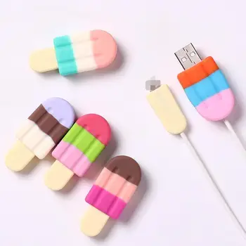 

500pcs/lot Silicone Cute ice cream cable organizer for iphone cable protector USB charger wire holder for Android TYPE-C Cable
