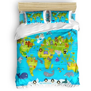 

Home Duvet Cover Animal Map Panda Penguin Bedding Set Cartoon Pattern Bedding Set 4 Pcs Luxury Comforter Bedding Sets