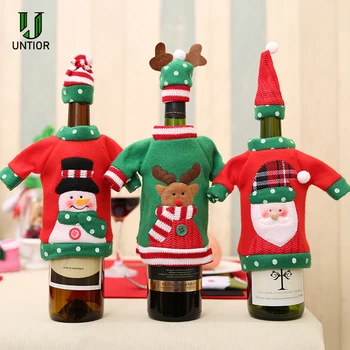 

UNTIOR 3Pcs/Set Christmas Decorations for Home Santa Claus Wine Bottle Cover Bag Snowman Xmas 2020 New Year Table Decorations
