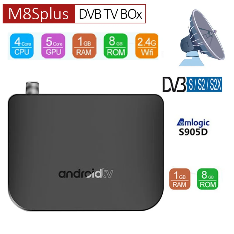 DVB-T2 Android 7,1 WiFi tv Box Amlogic S905D 1G rom 8G ram 2,4G 100M youtube 4K H.265 DVB T2 Мини Тонкий M8S Plus DVB медиаплеер