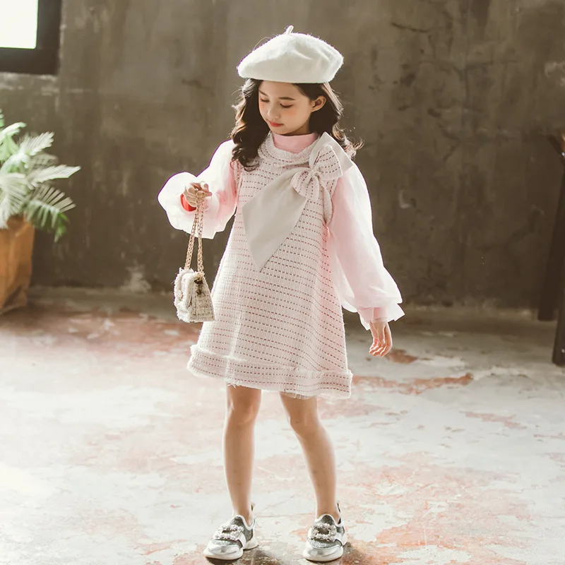 

Girls Spring Clothing 2020 New Style Korean-style Big Boy Bowtie Dress Base Shirt Set 1803c-10101