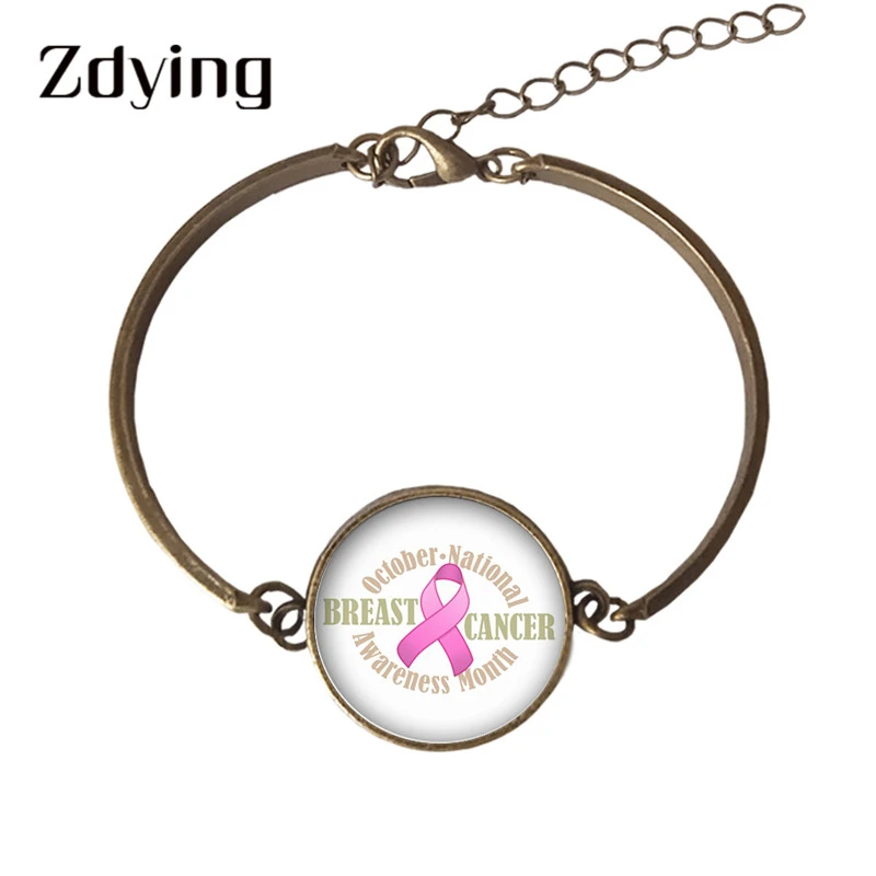 ZDYING pulsera de concientización cáncer de mama 2019, brazalete Chapado bronce antiguo/plata, cabujón de cristal, regalos, de amuleto| - AliExpress