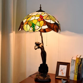 

16 inch grape led table lamp Tiffany's stained glass villa living room bedroom bar porch Goddess of girl decorative desk lamps