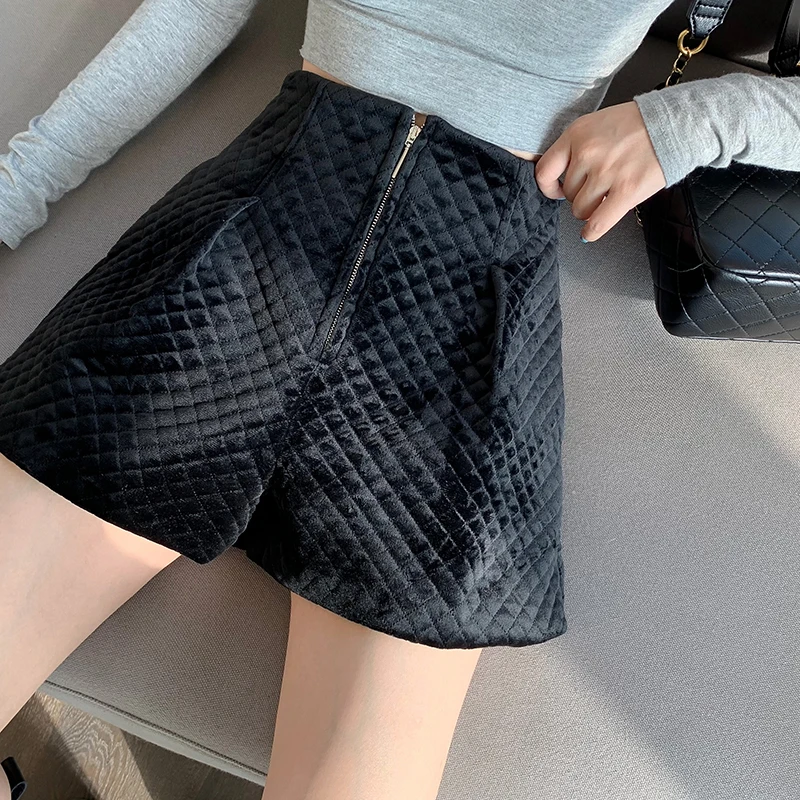 Casual Autumn High Waist Black Wide Leg Shorts Straight Plus Size Wild Zipper Pantalones Cortos De Mujer Spandex Dropship Women high waisted denim shorts