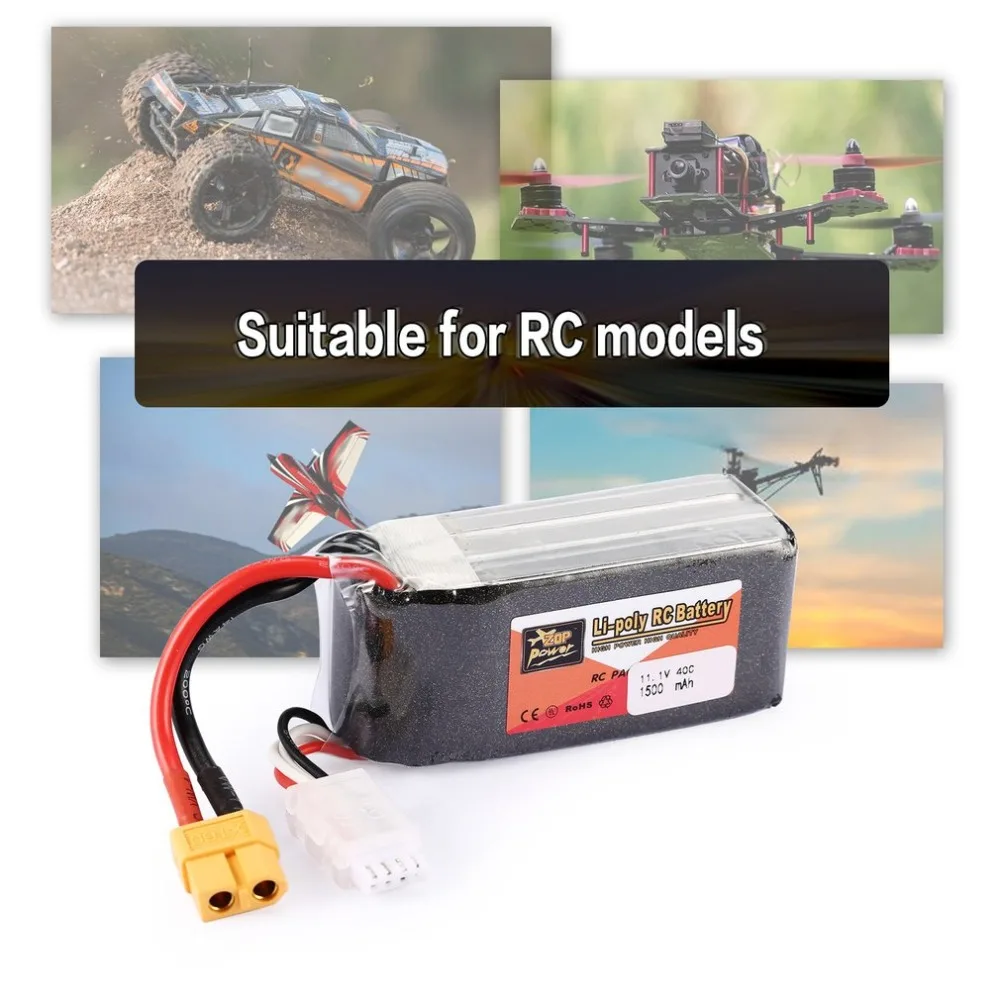 

ZOP Power 11.1V 1500mAh 40C 3S 3S1P Lipo Battery XT60 Plug Rechargeable For RC Racing Drone Helicopter Car Boat Model