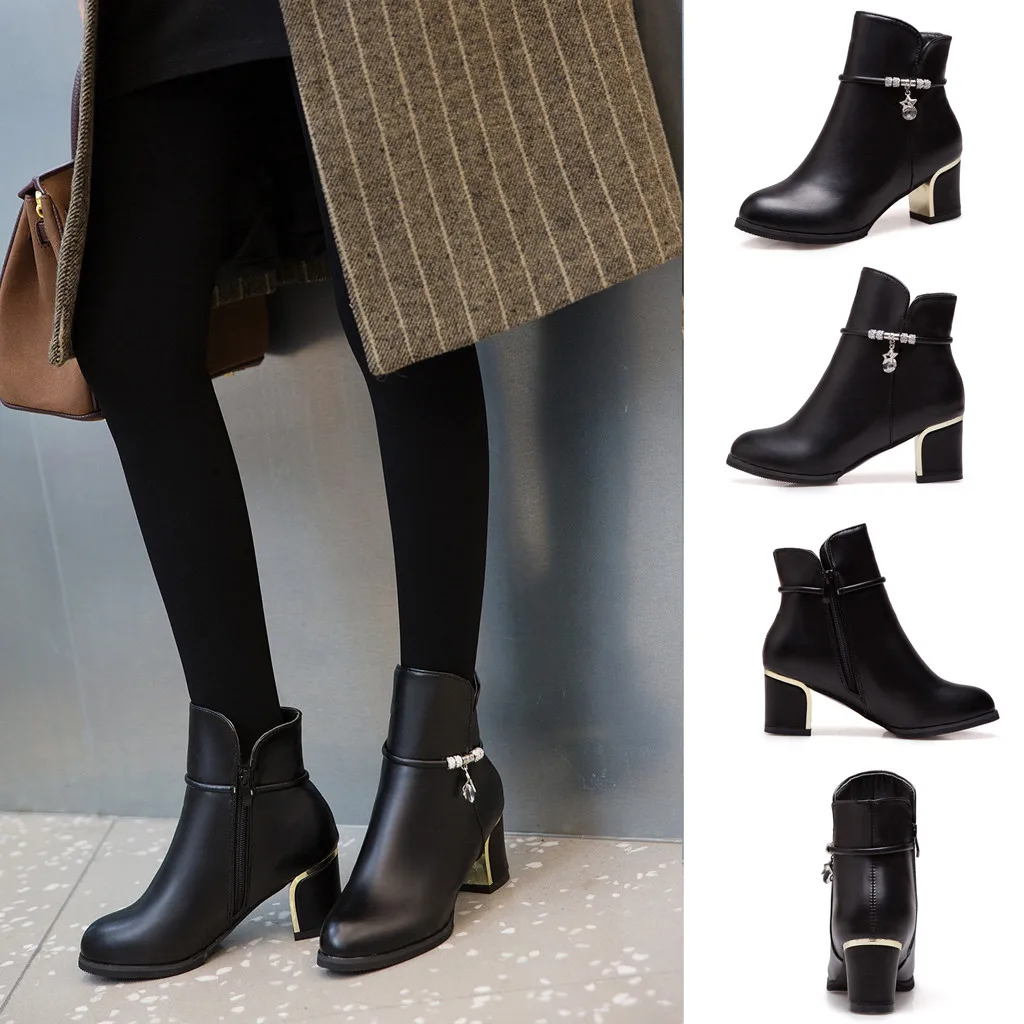 

Versatile ankle boots for women botines mujer 2019 ladies shoes Classic Square Heel Leather Short Boots Square heel boots women