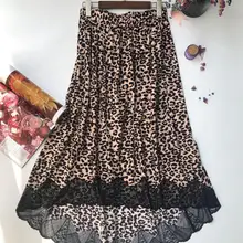 Женская новая юбка миди с леопардовым принтом, кружевная Лоскутная юбка миди с эластичной талией