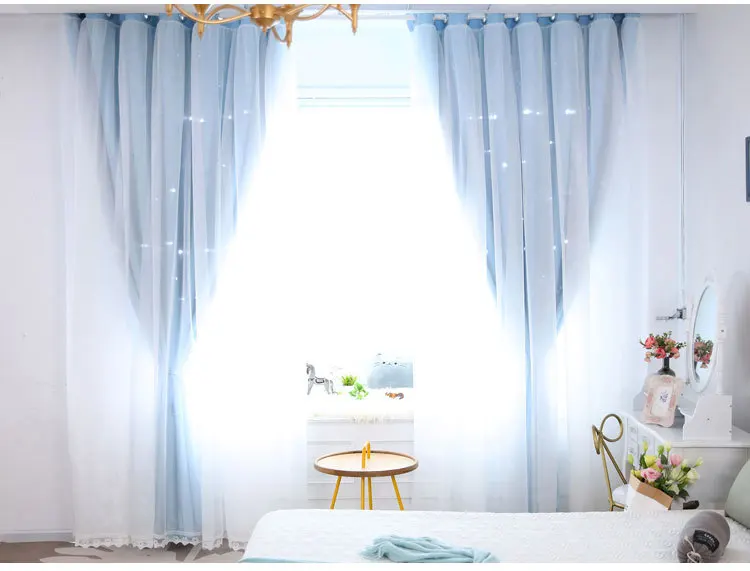 New Style Hollow out Star Curtain High Shade Fabric Curtain Window Screen Double Layer Stars Curtain Finished Product Customizab