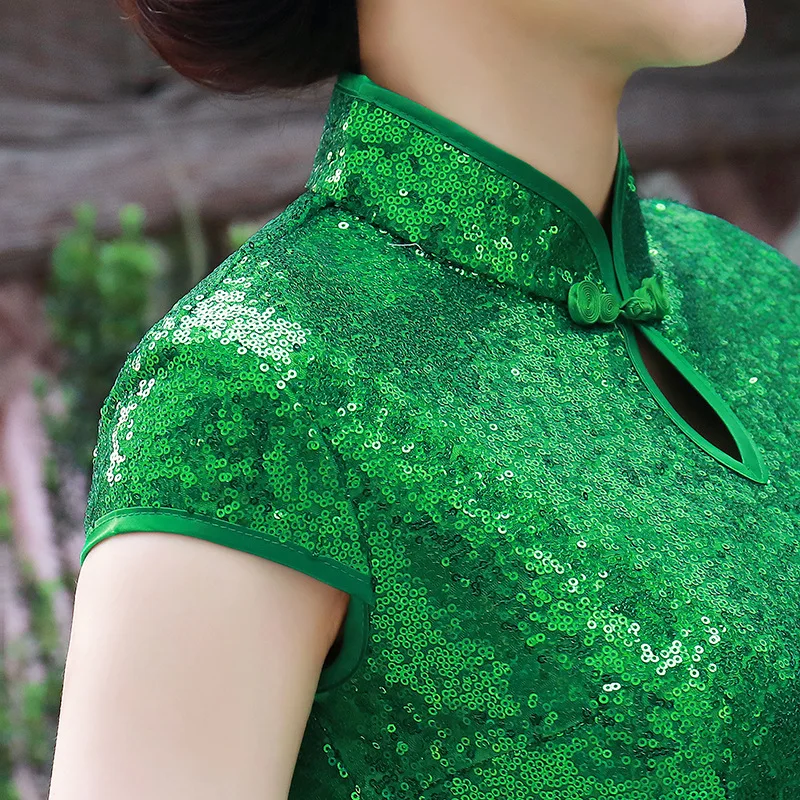 Китайский традиционный Чонсам лотоса блестки Cheongsam с коротким рукавом Cheongsam стройные Qipao показать Cheongsam Vestido плюс Размеры 5XL