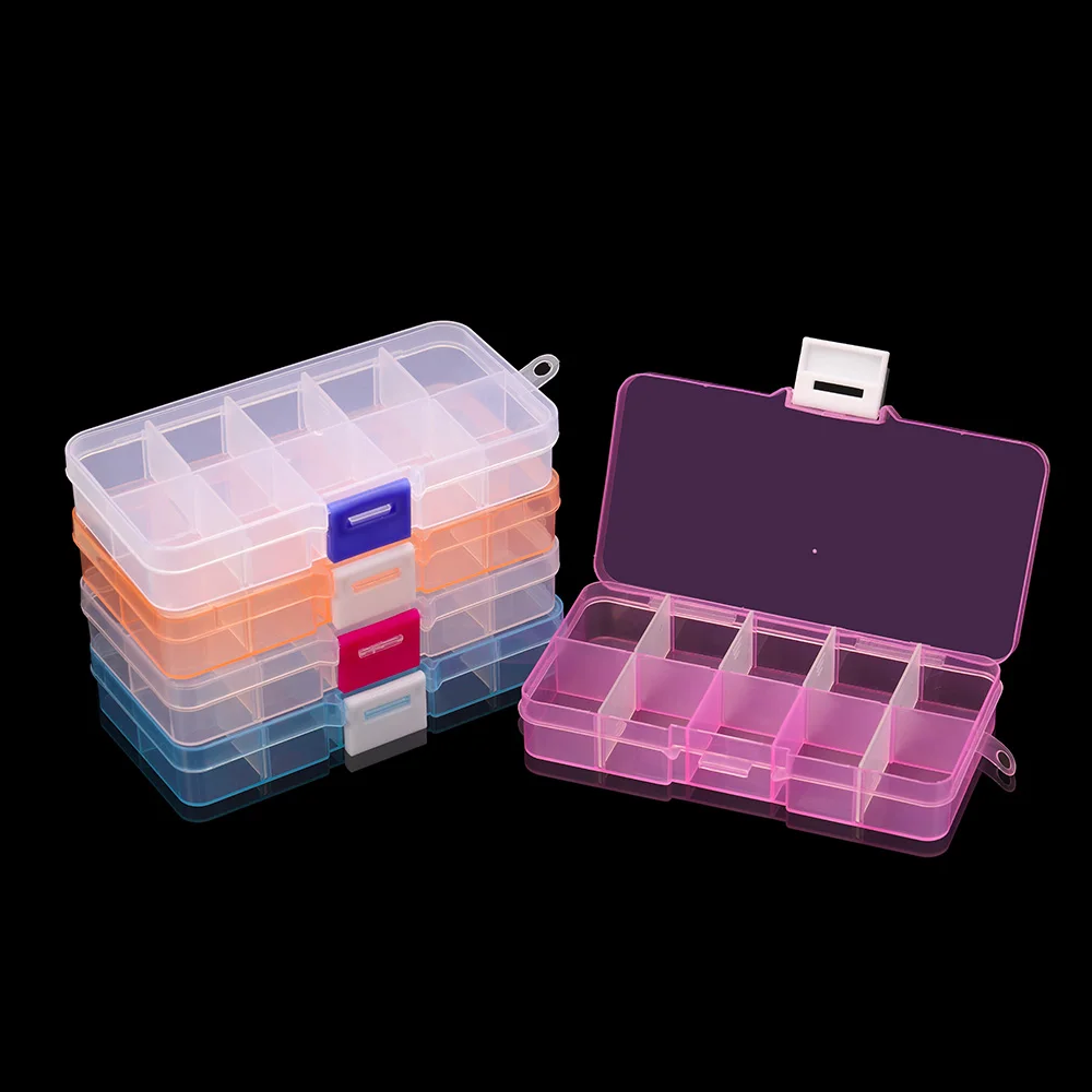 

10 Slots Cells Colorful Portable Jewelry Tool Storage Box Container Ring Electronic Parts Screw Beads Organizer Plastic Box