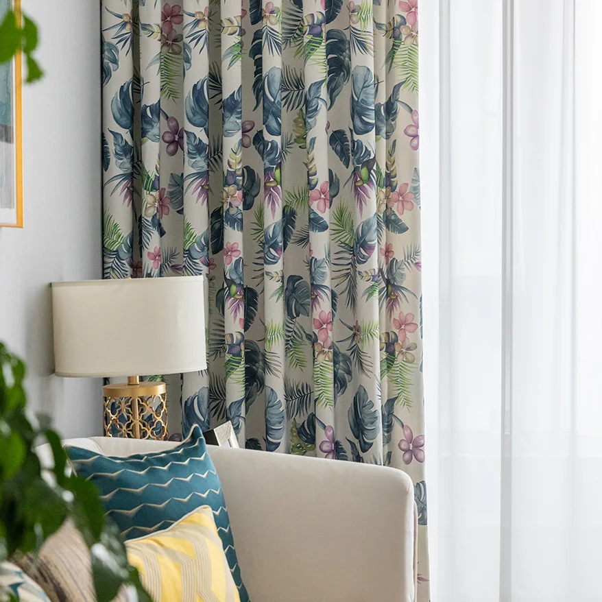 

Modern Japanese Style Printing Curtains for Living Dining Room Bedroom Simple Blossom Cotton and Linen Printed Fabric Curtains
