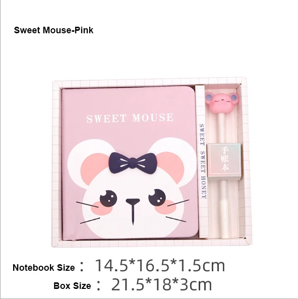 Sweet Mouse-Pink Милый блокнот с пингвином, в клетку, бумажный дневник, школьный, ПУ покрытие, Kawaii, блокнот, бумага, планировщик, блокнот для рисования, подарок для детей - Цвет: Sweet Mouse-Pink