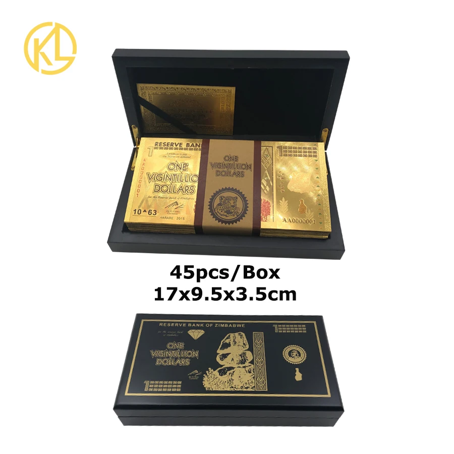 Vigintillionx45set 45/50 шт. пять октиллиона долларов Зимбабве золото металлические стержни с красивые черные сапоги; деревянный ящик для коллекции - Цвет: Vigintillionx45set