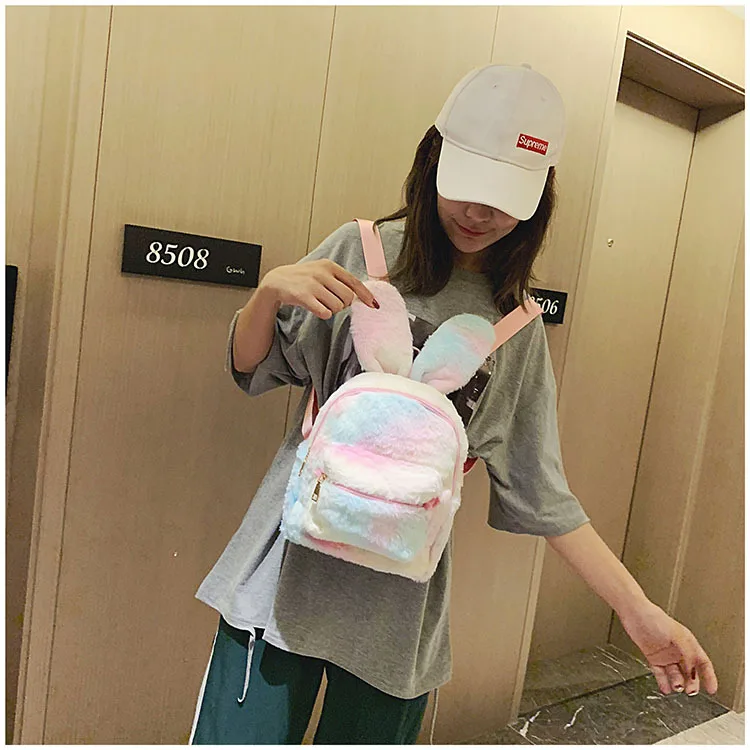 Плюшевый Рюкзак с заячьими ушками для девочек, игрушки, школьные сумки, детский рюкзак для путешествий, студенческий мягкий милый рюкзак с кроликом