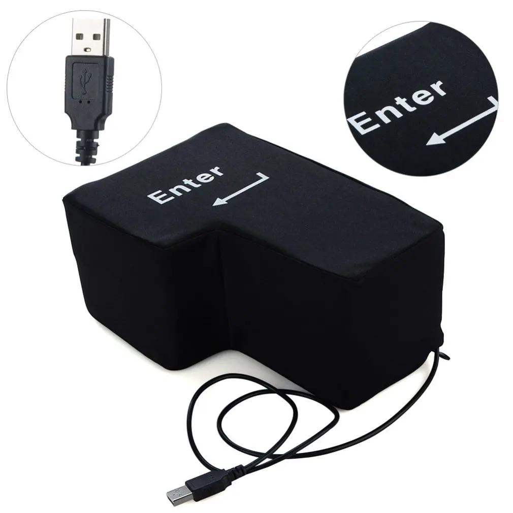 Big Enter Key Stress Relief Vent Plush Toy With Usb For Birthday Gift Computer Venting Napping Pillow Venting Enter Button