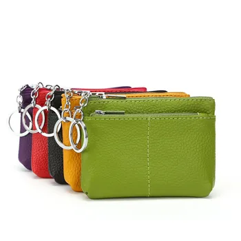 

Genuine Leather Key Wallet Popular Small Coin Purse Bus Card Package Zipper Pocket Little Bag Custom name logo